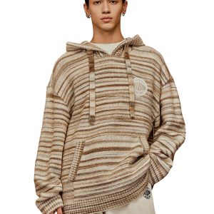 1010676-741 | MEN'S PALLADIUM LOGO STRIPED HOODED SWEATER | KHAKI/WHITE