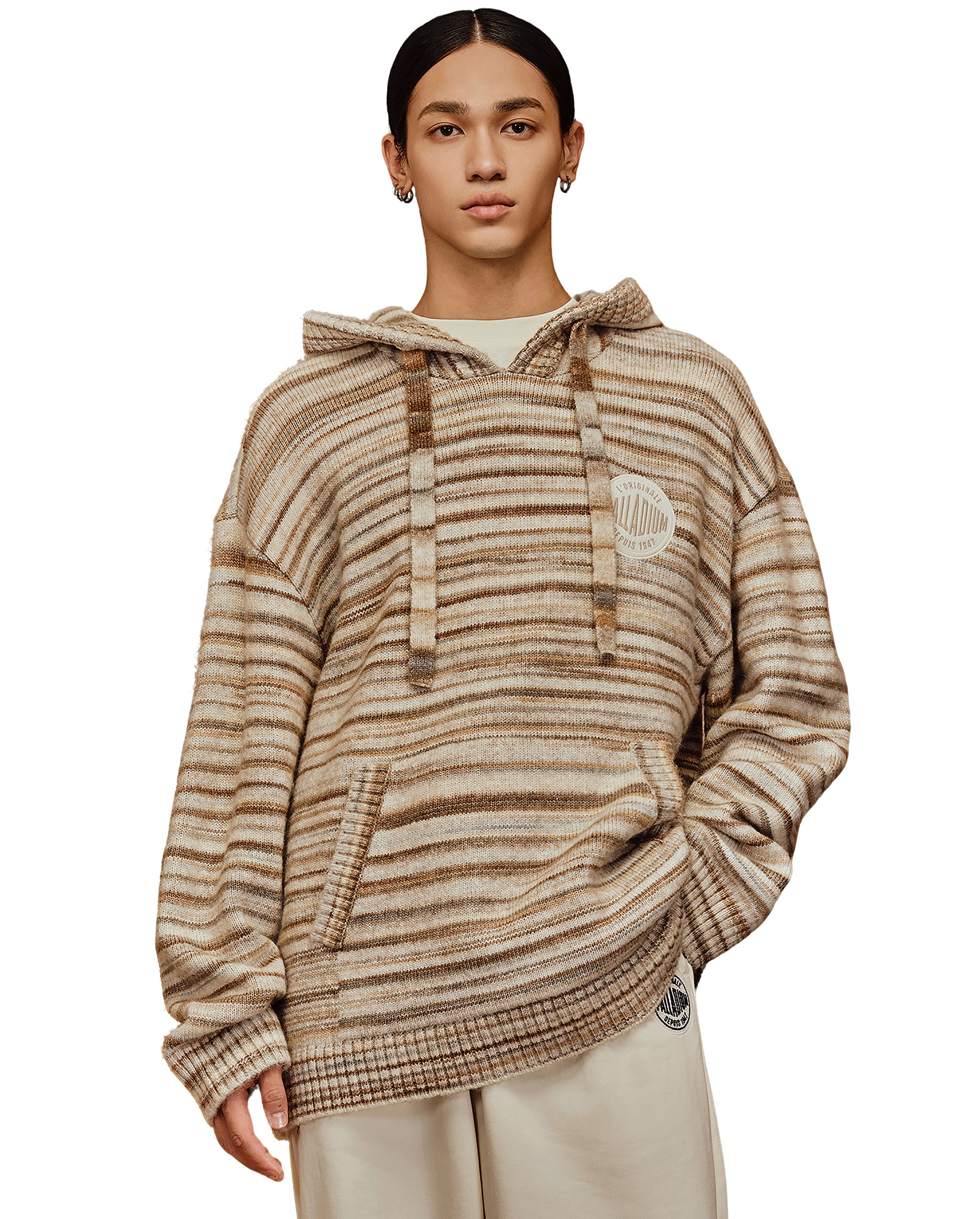 1010676-741 | MEN'S PALLADIUM LOGO STRIPED HOODED SWEATER | KHAKI/WHITE