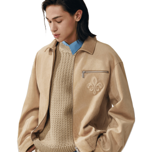 1011824-228 | MEN'S IRIS LOGO FAUX SUEDE LOOSE FIT JACKET | TRAVERTINE