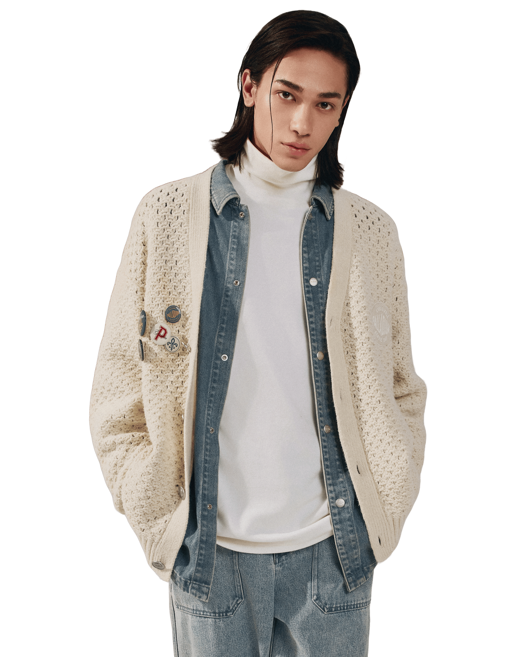 1011891-244 | MEN'S PALLADIUM LOGO V-NECK CARDIGAN | WHITECAP GRAY