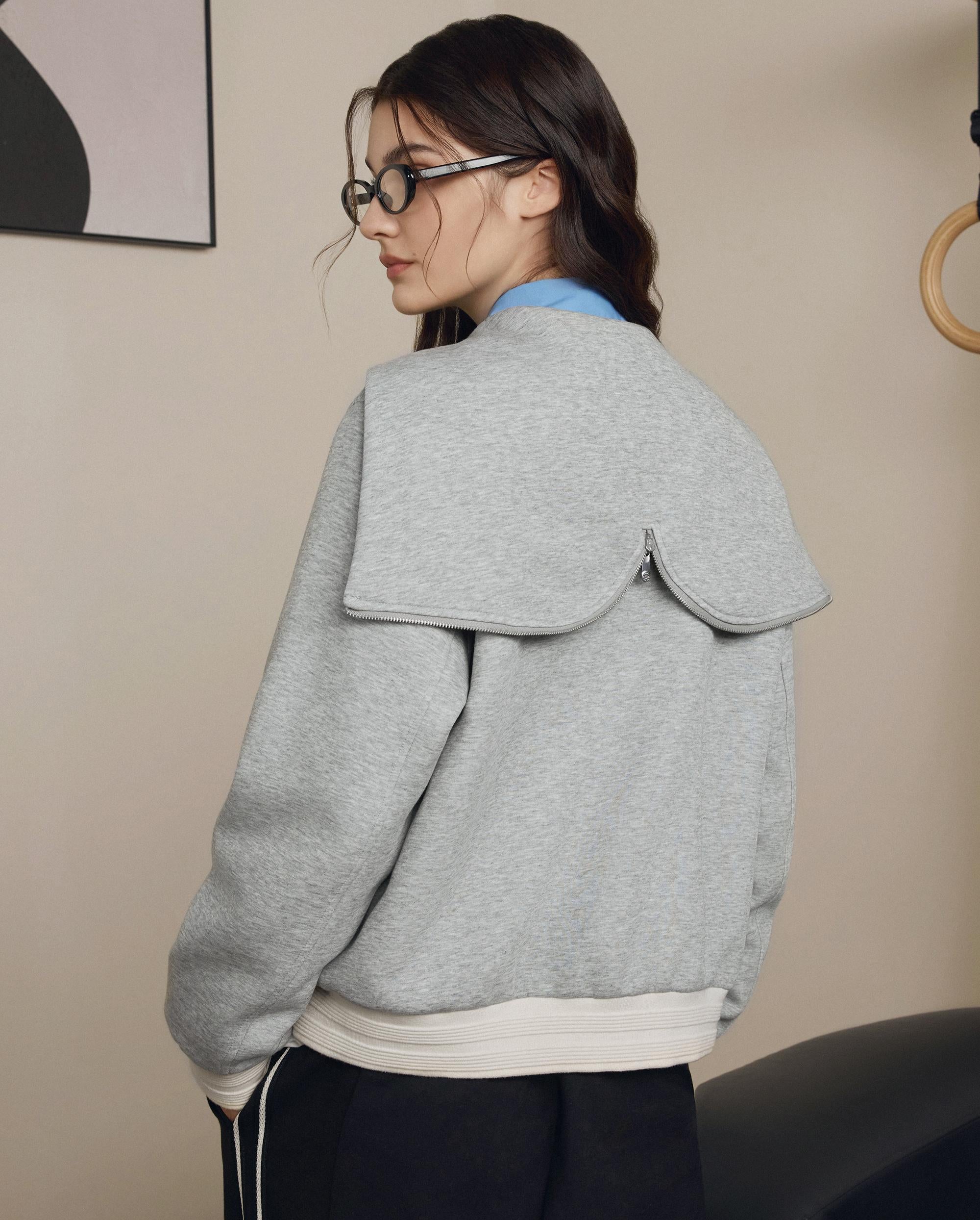 1911947-081 | WOMEN'S LOGO LOOSE FIT SAILOR COLLAR HOODED JACKET | GREY - Image 2