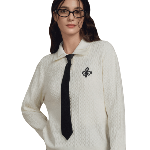1911980-232 | WOMEN'S IRIS LOGO CABLE-KNIT POLO SWEATER | VANILLA ICE