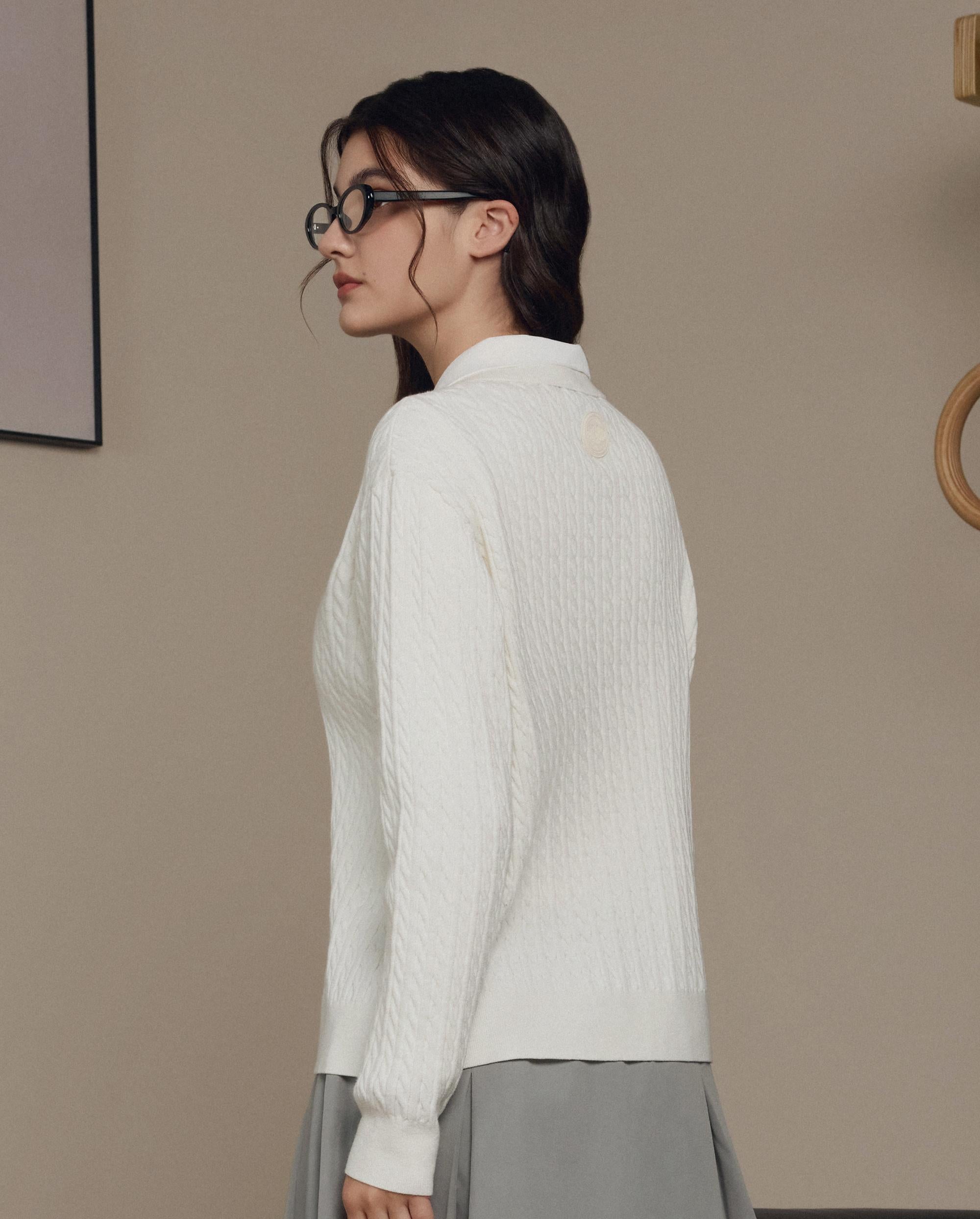 1911980-232 | WOMEN'S IRIS LOGO CABLE-KNIT POLO SWEATER | VANILLA ICE - Image 2