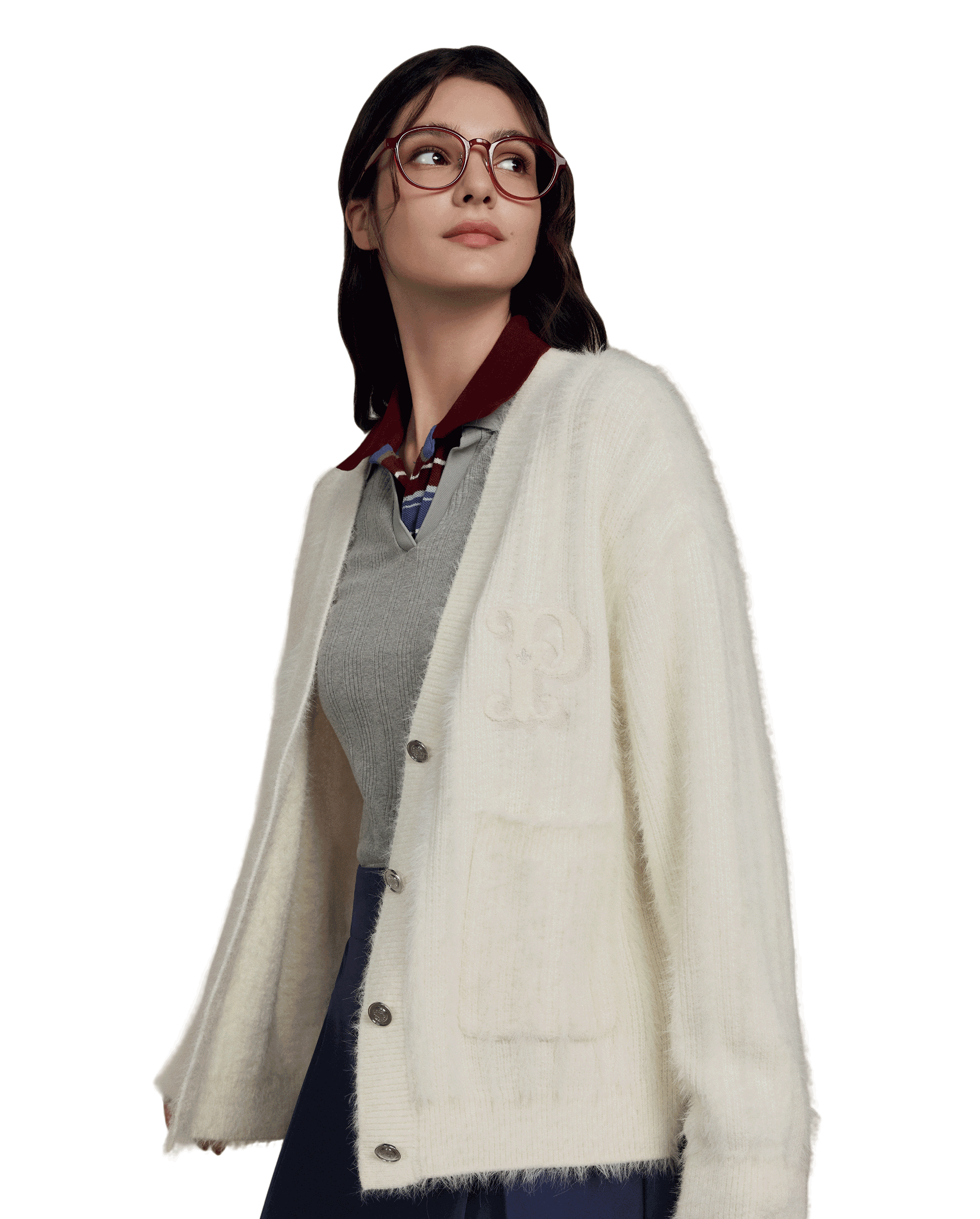 1911981-232 | WOMEN'S EMBROIDERED P LOGO V-NECK CARDIGAN | VANILLA ICE