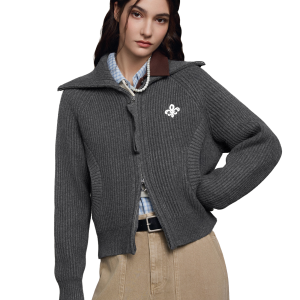 1911985-069 | WOMEN'S IRIS LOGO REVERSIBLE ZIP CARDIGAN | GRAY PINSTRIPE
