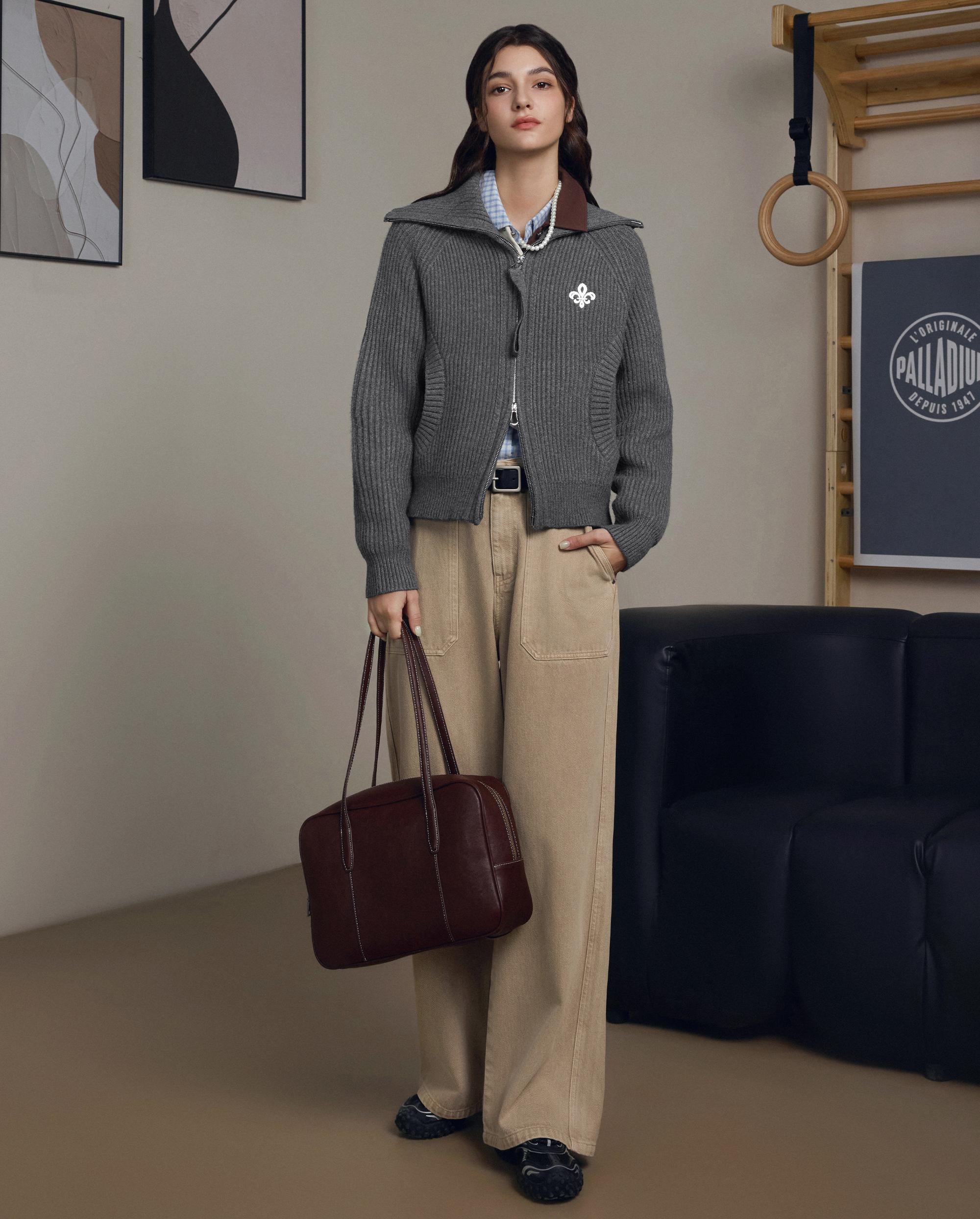 1911985-069 | WOMEN'S IRIS LOGO REVERSIBLE ZIP CARDIGAN | GRAY PINSTRIPE - Image 3