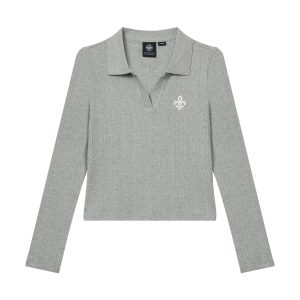 1912002-081 | WOMEN'S IRIS LOGO CROPPED LONG SLEEVES POLO TOP | GREY